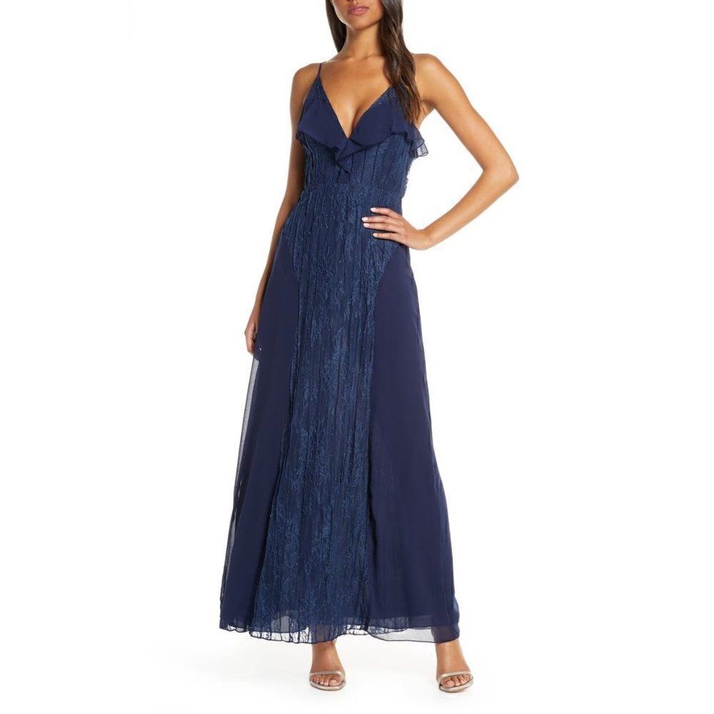 NWT FOXIEDOX - Pintuck Lace & Chiffon Evening Gown S